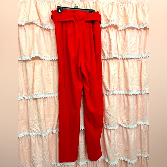 Women’s red paper bag waist pants - Picture 3 of 4